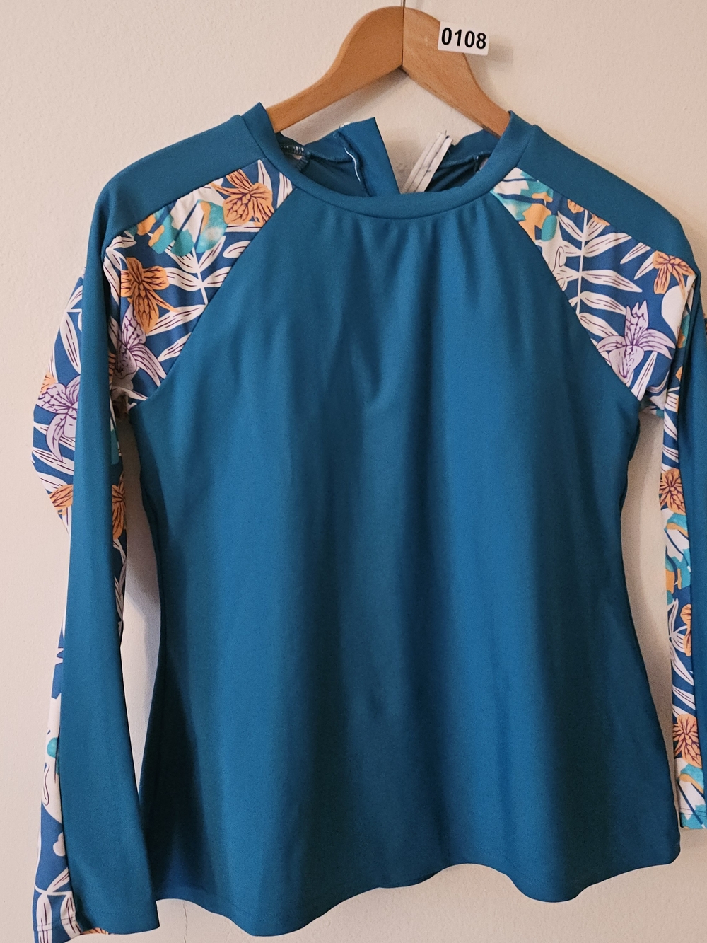 Women’s Teal Long-Sleeve Swim Coverup with Floral Sleeve Accents